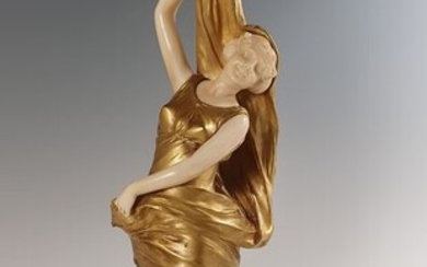 Henri Louis Levasseur (1853-1934) - Sculpture, "Danseuse au voile" - 40 cm - Bronze (gilt), Ivory - Late 19th century