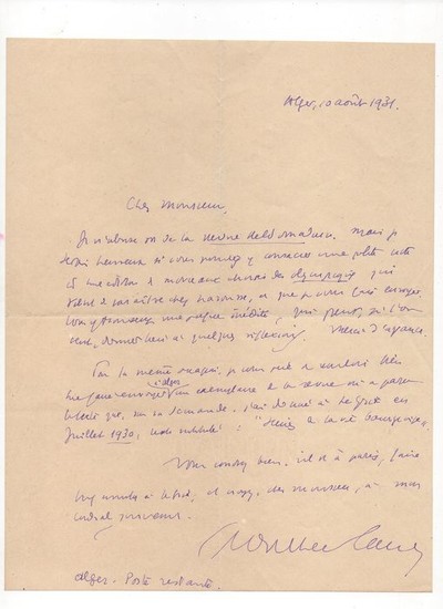 Henry De Montherlant - Lettre autographe signée- 1931