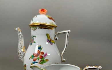Herend Queen Victoria Green Teapot and Creamer