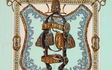 Hermès: A silk scarf with motive “Bride de cour” by F de la Perriere. Appox. 90×90
