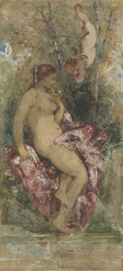 ITALIAN SCHOOL, 19TH CENTURY Venus at her Bath. Watercolor and gouache on paper...