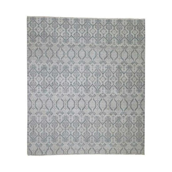 Ikat Silver Wash Tribal Design Pure Wool Hand-Knotted
