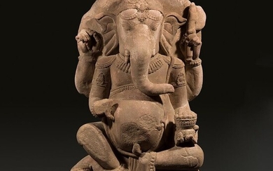 Indu Shahi Stone Masterpiece Ganesha Goddess with inscription. 83 cm H. 7th - 8th century A.D. Huge and nice