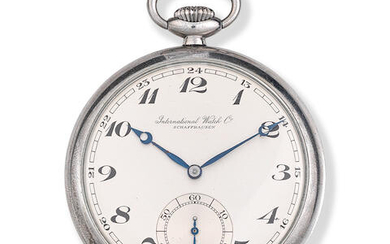 International Watch Company. A stainless steel keyless wind open face pocket watch