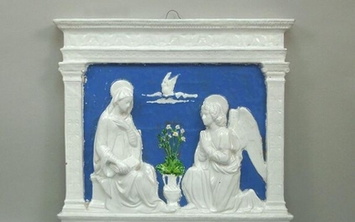 Italian Della Robbia Ceramic Plaque, Madonna and Angel.
