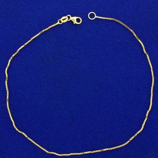 Italian Made Box Link Chain Anklet in 14K Yellow Gold