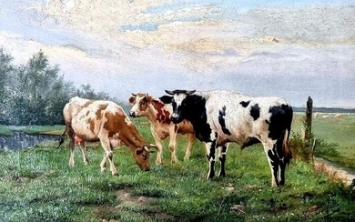 J. Van Leemputten (1865-1948) - Grazende koeien in de weide