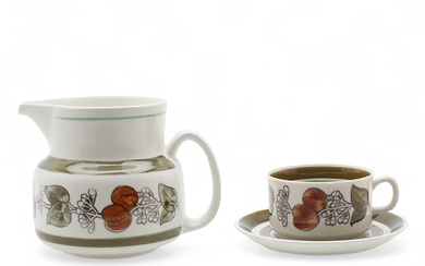JACKIE LYND. Tea cups and jug, 9 pieces, flintware, “Julia”, Gefle, 1970s.