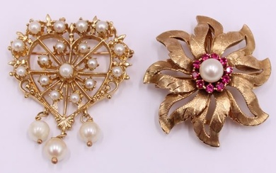JEWELRY. (2) Vintage 14kt Gold Brooches.