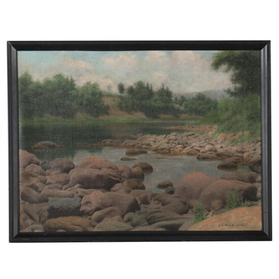 J.L. Wood Riverside Oil Painting, 1925