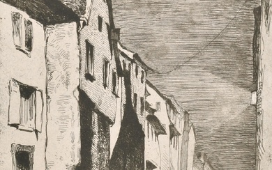 James McNeill Whistler (1834-1903) Américain. "Street at Saverne", Eau-forte, Inscrite au verso, non encadrée 8"...