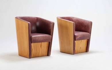 Jan Ekselius: A pair of 'Morgan' club chairs / armchairs made of ash and leather (2)