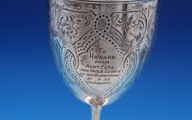 John Evans English Victorian Sterling Silver Goblet Fancy Engraved 6 1/4"