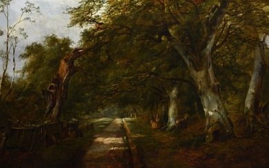 John Middleton (British 1828-1856), Deer in a country landscape