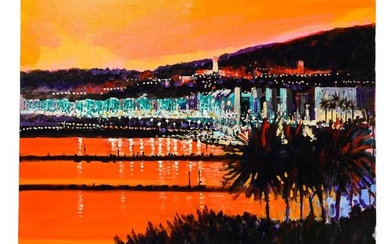 Kerry Hallam Signed Painting Cannes at Dusk