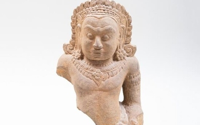 Khmer Stone Fragment Bust of Dvarapala