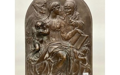 LARGE BARBEDIAN PLATE in bronze in low relief...
