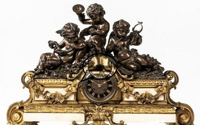 LARGE FRENCH FIGURAL BRONZE & MARBLE CLOCK