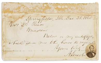 LINCOLN, ABRAHAM. Brief Autograph Letter Signed, "A.