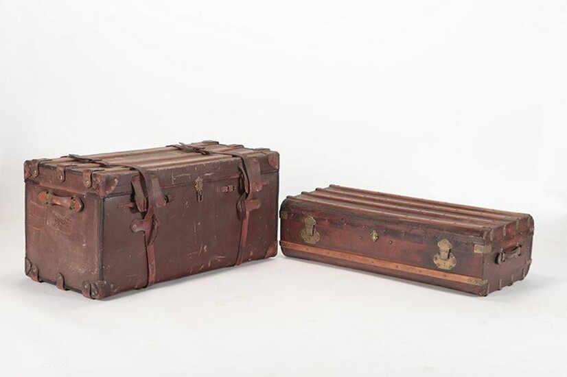 LOT OF TWO VINTAGE LEATHER BOUND TRUNKS