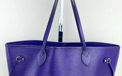 LOUIS VUITTON Neverfull MM Purple Leather Shoulder Tote