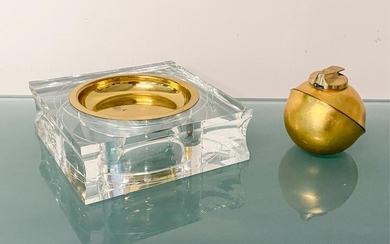 LUCITE ASHTRAY AND GOLD TONE LIGHTER