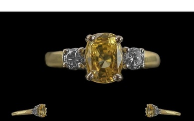 Ladies - Attractive 18ct Gold 3 Stone Diamond and Citrine Se...