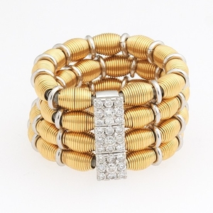 Ladies' Italian Two-Tone Gold and Diamond Stretchable Multi-Strand Ring