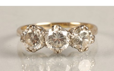 Ladies three stone diamond ring set in 18ct white gold, each...