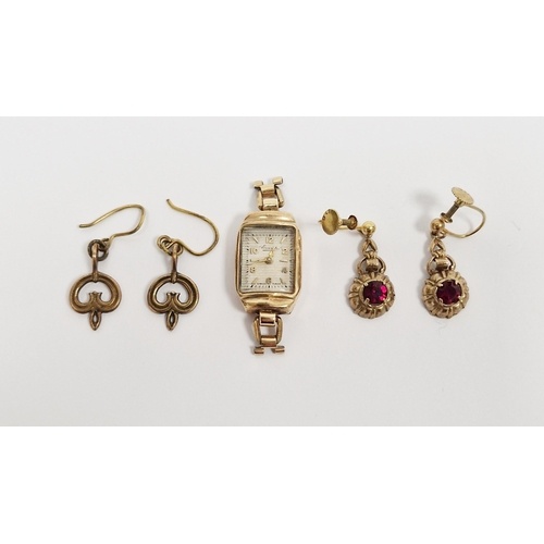 Lady’s 9ct gold wristwatch, rectangular, Everite (strap miss...