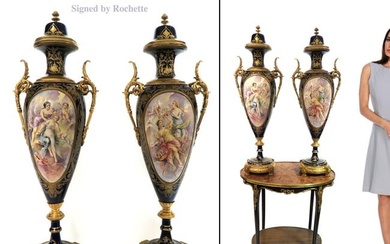Large 19th C. Pair of Bronze Mounted Sevres Vases