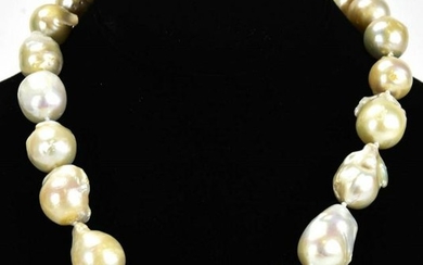 Large Cultured Baroque Pearl Hand Knotted Necklace