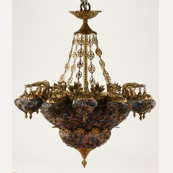 Large French Style Dore Bronze and Colored Glass Thirty