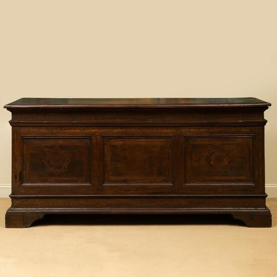 Large Italian Baroque Inlaid Walnut and Fruitwood Chest