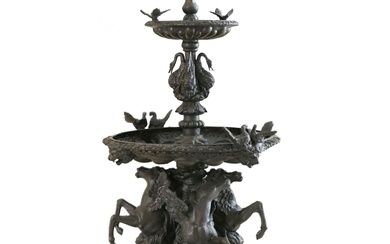 Large bronze fountain with two bowls by Francis Joseph Duret...