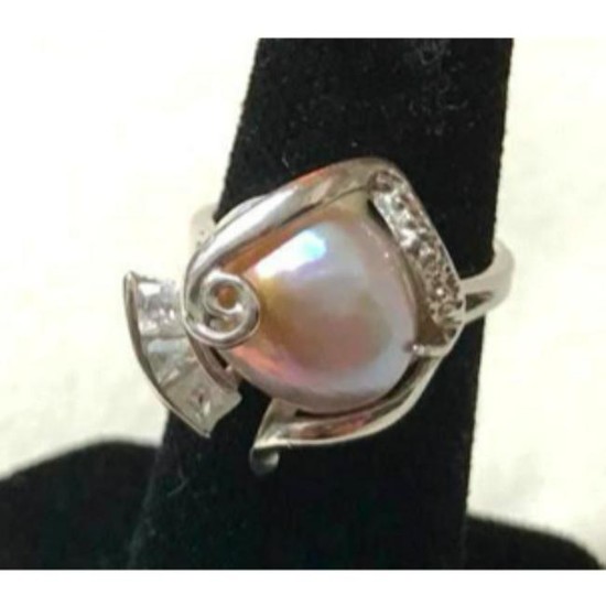 Lavender Freshwater Pearl Silver Plated Cocktail Ring