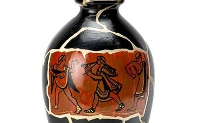 Lavenia Ceramic vase glazed in black, white and red.