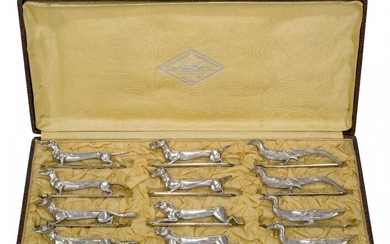 'Les Animaux Modernes' a set of twelve silvered-bronze knife rests...