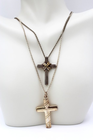 Lot of 2 Tiffany & Co. 925 Sterling Silver Peretti Cross Necklaces