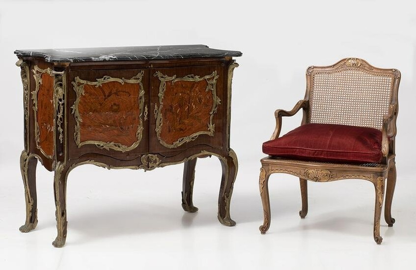 Louis XV style armchair with grille backrest seat