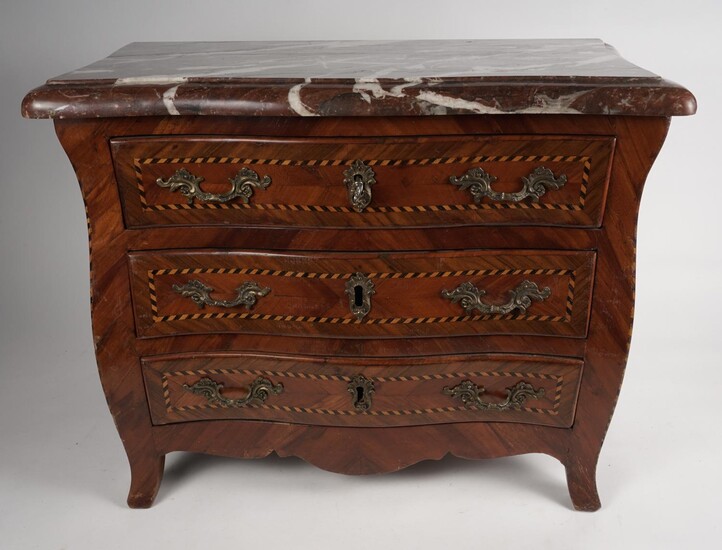 Louis XVI Style Marble Top Fruitwood Inlaid Miniature Commode FD7A