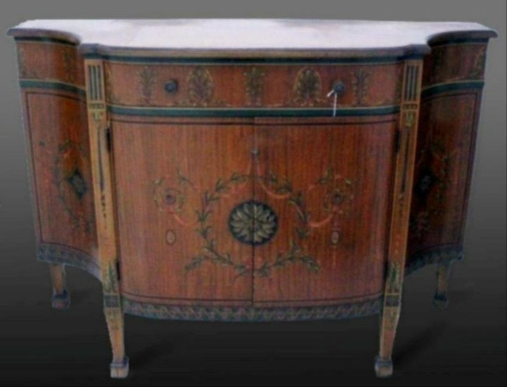 Louis Xv Style Polychrome Satinwood Side Cabinet
