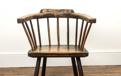 Low comb back chair ash and elm, spindle supports wit...
