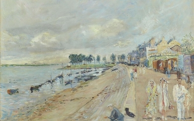 Lucien ADRION 1889 - 1953 Promenade en bord de mer à Saint-Valéry - 1938