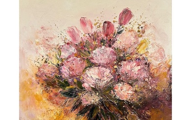 MARECHAL Francis (1952-). «Bouquet rose ». Huile sur toile signée en bas à gauche. Format...