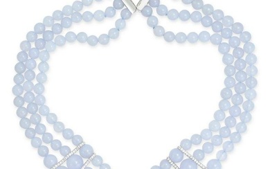 MARGHERITA BURGENER, A BLUE CHALCEDONY AND DIAMOND NECKLACE in 18ct white gold, comprising three