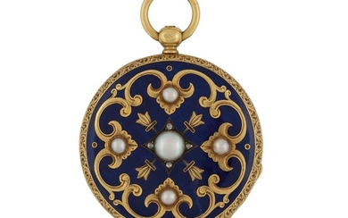 MARRET & JARRY FRÈRES | A GOLD, ENAMEL AND PEARL-SET PENDANT WATCH CIRCA 1870, NO 14937