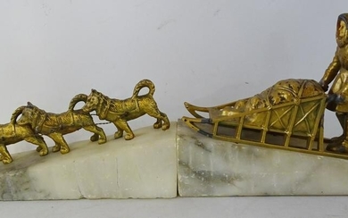 METAL AND MARBLE NORTH POLE EXPEDITION BOOKENDS 6.5" X