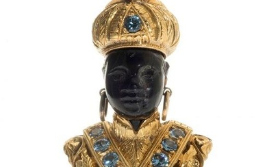 MORETTO NARDI brooch, The Traforo model, 1940's. With a corporeal "moretto" bust with carved ebony