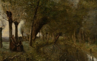 Manner of Jean-Baptiste-Camille Corot Ruisseau et Saulaie (River and Willow Grove)